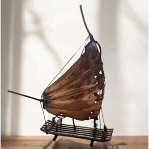 VINTAGE Copper Sailboat Decor Mid-Century Art Deco Nautical Metal Boat A149-28